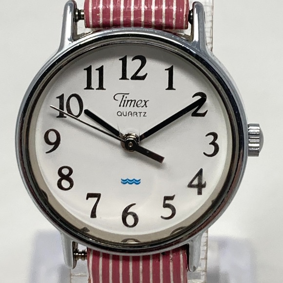 Vtg Timex Easy Reader Watch Women 23mm Silver Tone Pink Band WR New Battery 1994 - Picture 2 of 16